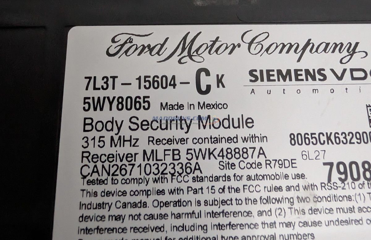 2007-2008 Ford F150 Anti-Theft Body Security Module BSM 7L3T-15604-CK OEM