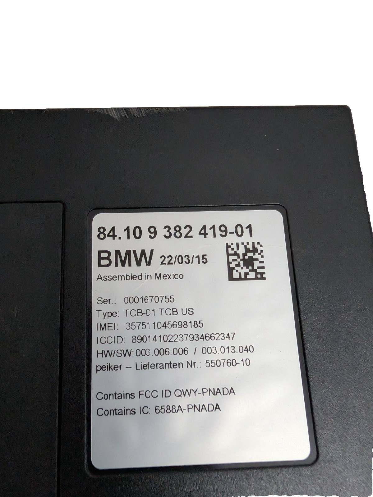 2014-2019 BMW F10 F30 F15 Telematics TCB Communication Control Module 9382419