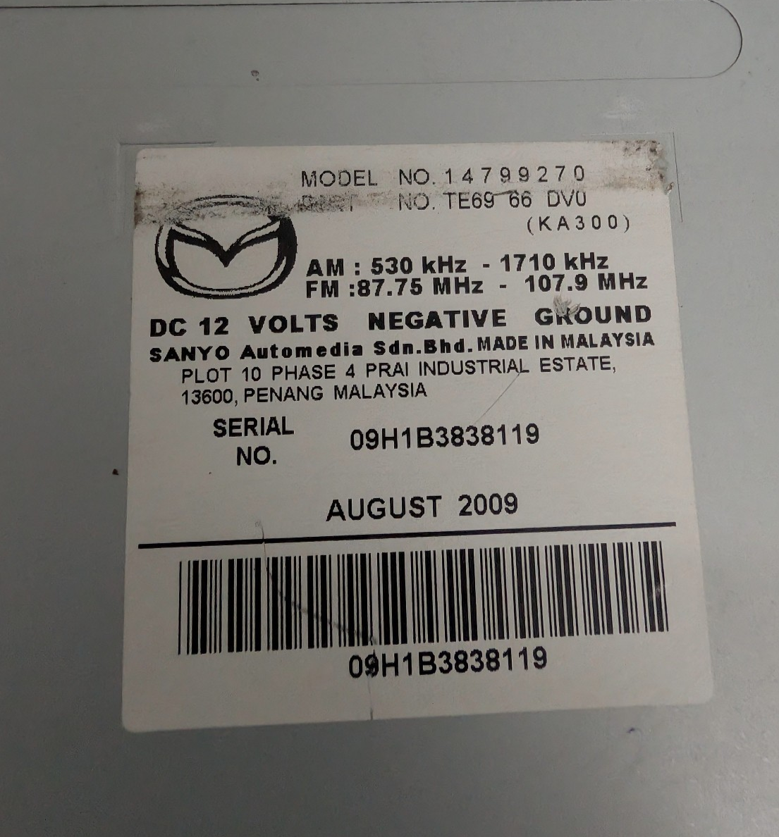 2010-2012 Mazda CX-9 CX9 Infotainment GPS Navigation Touchscreen Radio CD Player