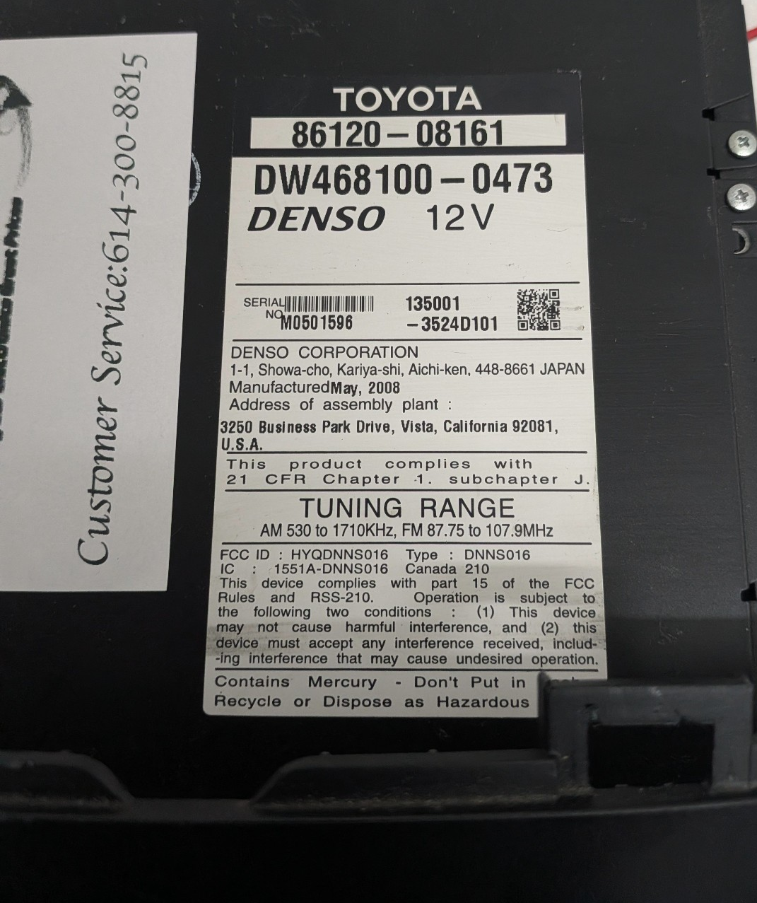 2006-2010 Toyota Sienna JBL Navigation Radio CD MP3 Player OEM 86120-08161 E7007