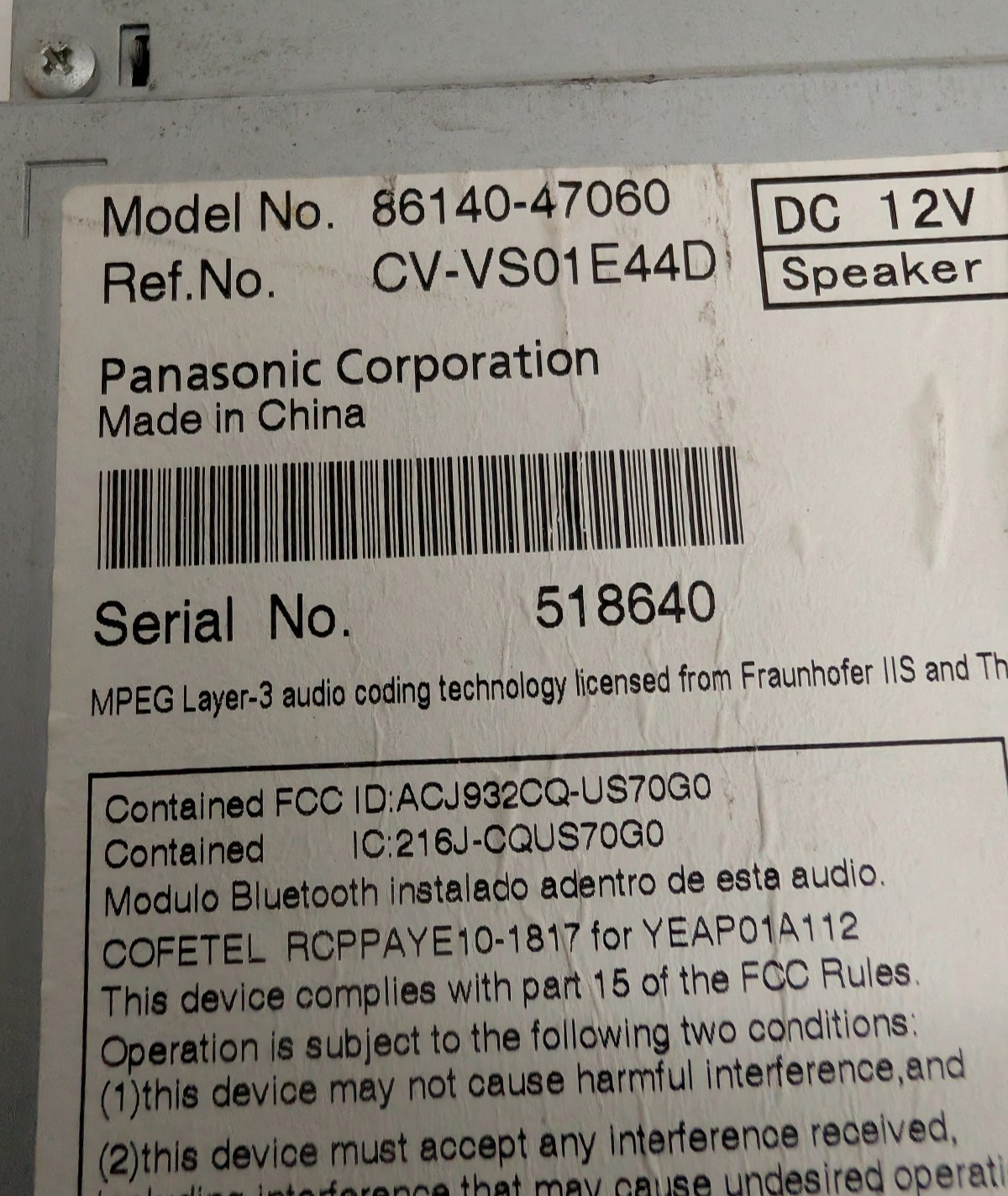 12 13 14 15 Toyota Prius AM FM Radio CD Player Face ID 57032 86140-47060 OEM