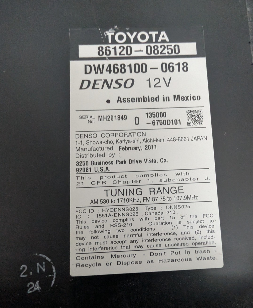 2011-2014 Toyota Sienna JBL Navigation Radio Touchscreen CD Player 86120-08250