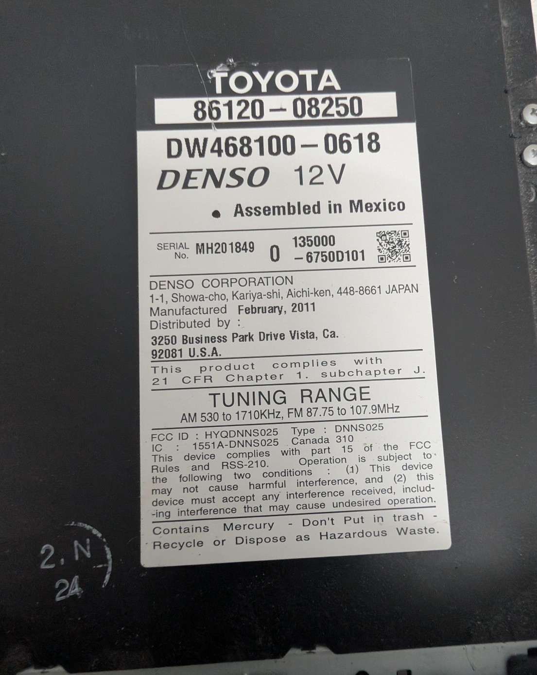 2011-2014 Toyota Sienna JBL Navigation Radio Touchscreen CD Player 86120-08250