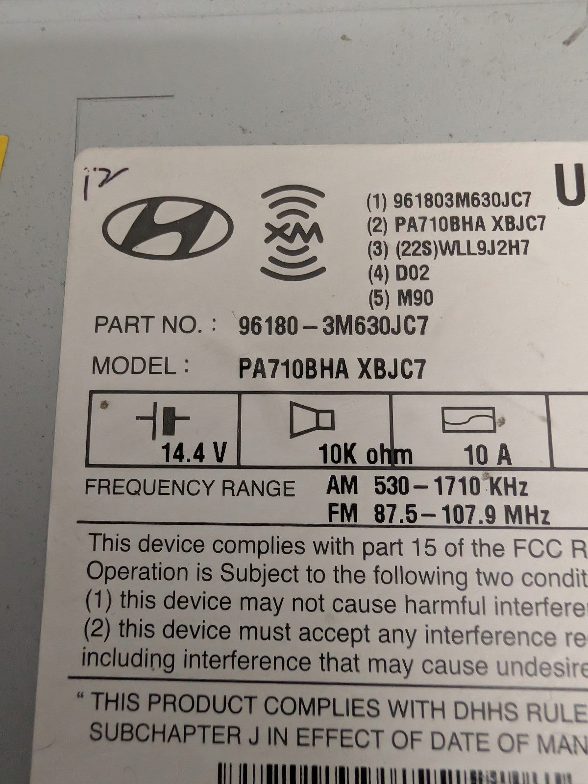 2011-2014 Hyundai Genesis Radio CD Player Receiver  XM Bluetooth 96180-3M630JC7