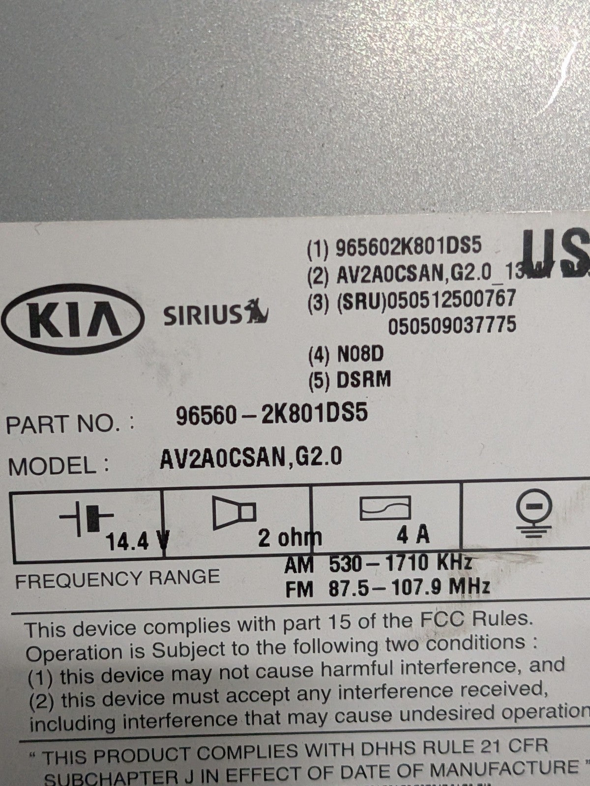 11 12 13 Kia Soul Radio Navigation Climate Control  Touch Screen 96560 2K801DS5