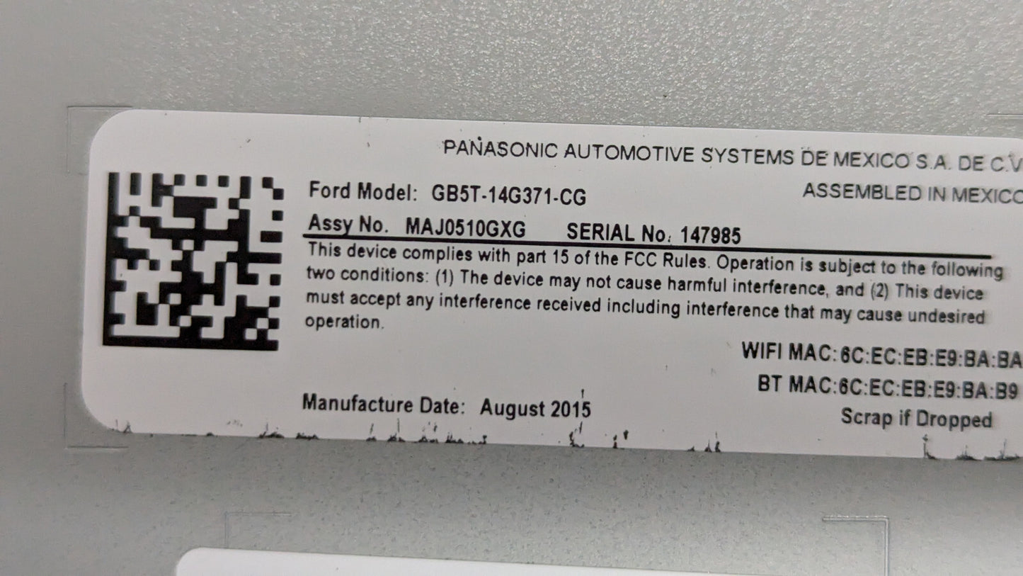 2016-2019 Ford Lincoln Escape SYNC 3 Communication Control Module GJ5T14G370CG