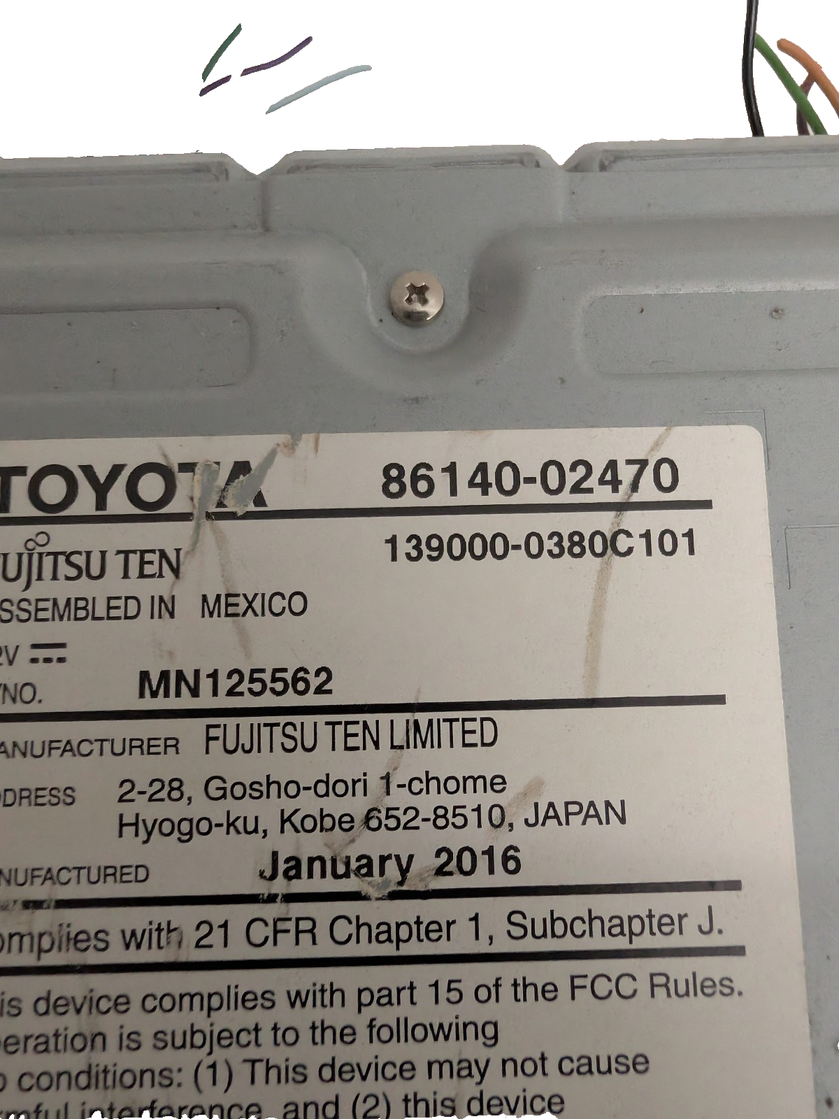 2015-2016 Toyota Corolla Radio Display Receiver AM FM CD 100571 86140-02470 OEM