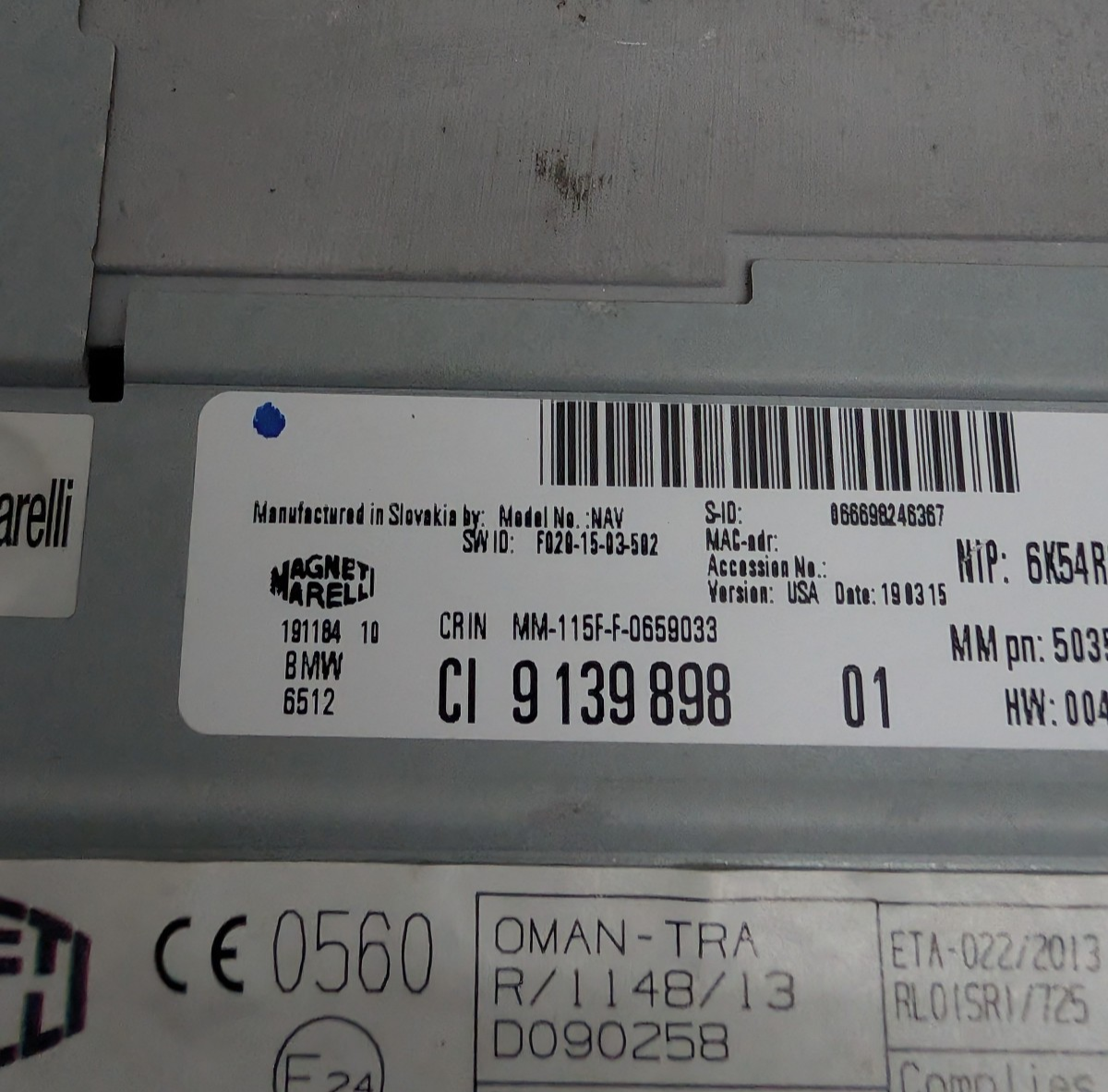 2014-2021 BMW i3 I01 AM/FM Radio GPS Navigation Media Head Unit 65129139898
