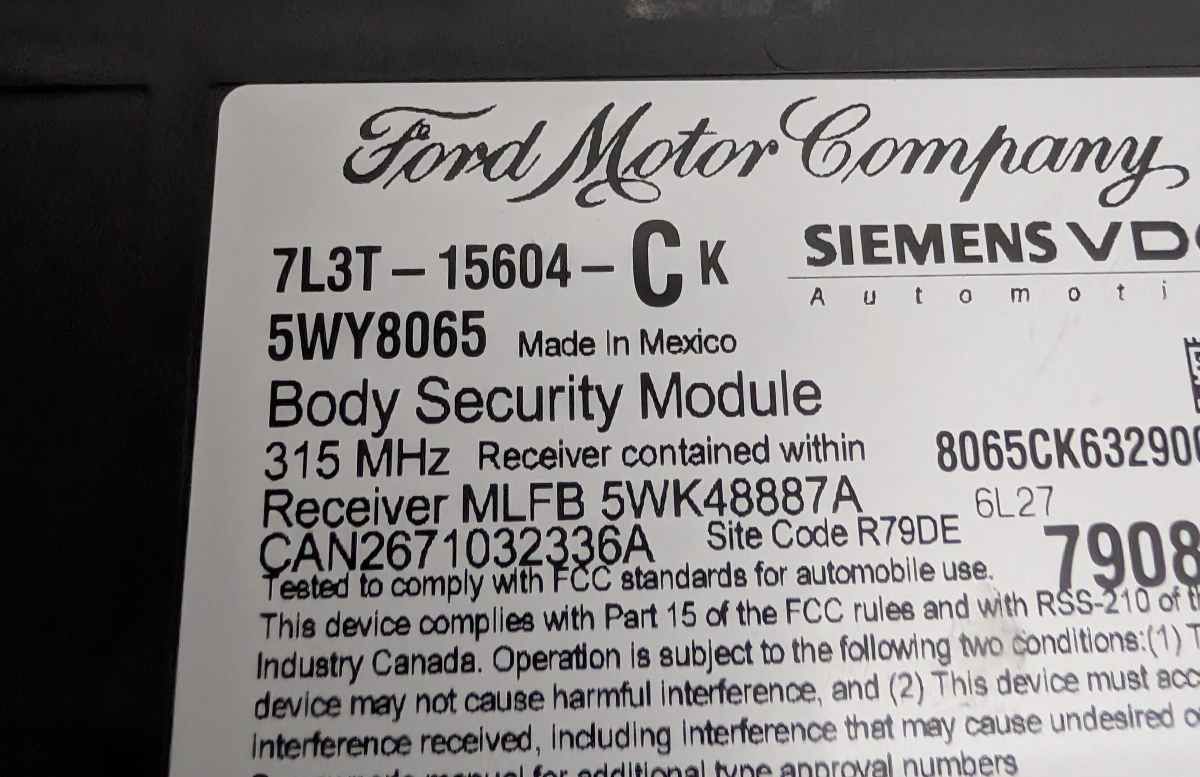 2007-2008 Ford F150 Anti-Theft Body Security Module BSM 7L3T-15604-CK OEM