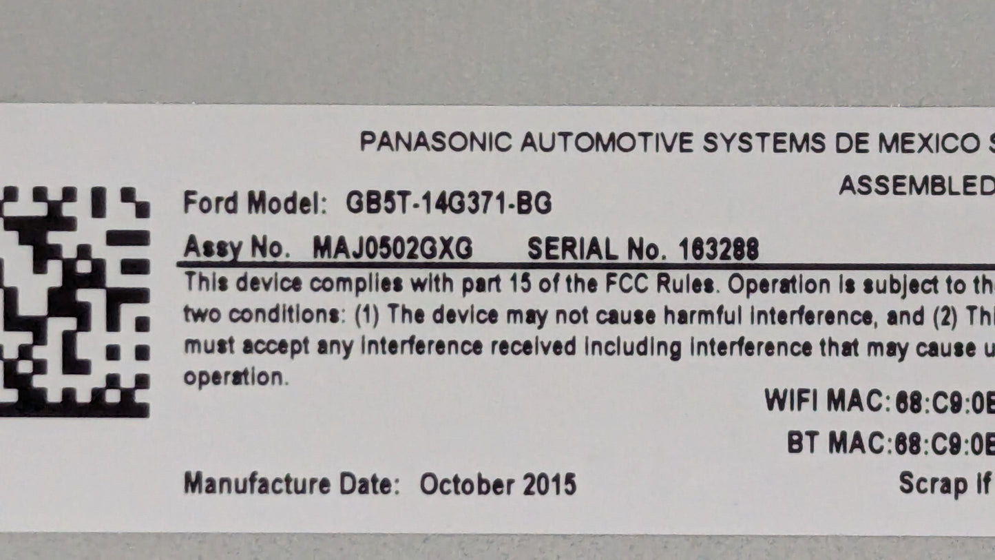 15 16 Ford Mustang Escape Sync 3 Communication Control Module GJ5T-14G370-BL