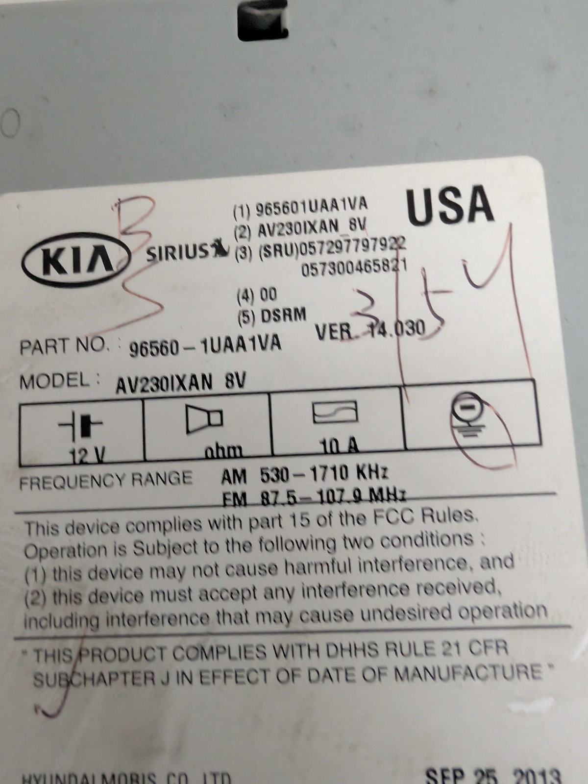 2014 2015 Kia Sorento Radio MP3 Satellite GPS Navigation Touch Screen INFINITY