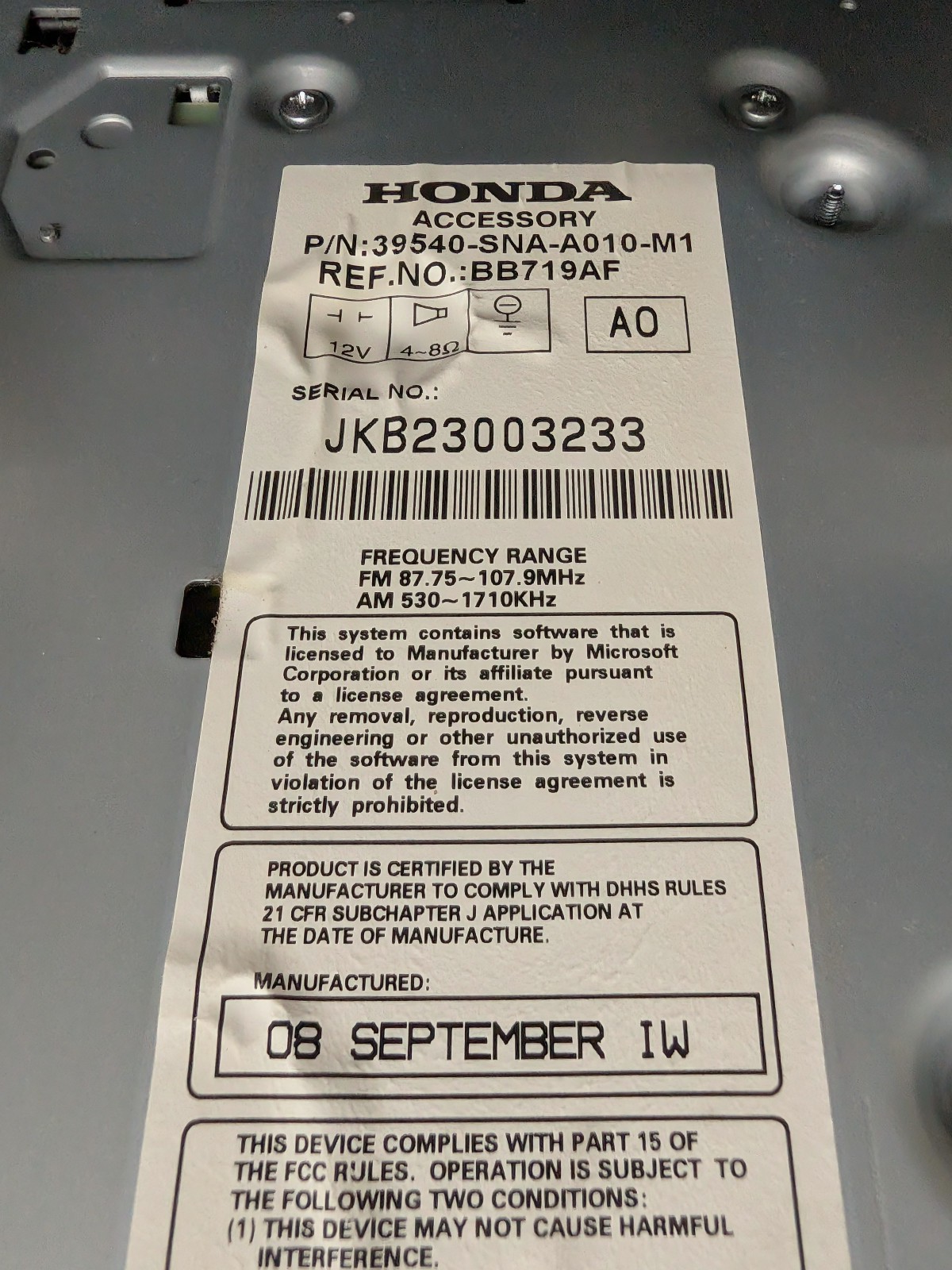 06 07 08 09 10 11 Honda Civic Navigation Radio CD Player Climate Control