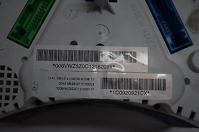 02 03 04 05 VOLKSWAGON BEETLE INSTRUMENT CLUSTER 98,800 MILES