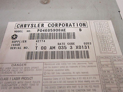 04 05 06 07 08 CHRYSLER PACIFICA 6 DISC CD PLAYER CHANGER