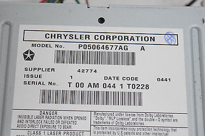 09 10 11 12 13 14 15 CHRYSLER JEEP DODGE MY GIG 6DISC CD PLAYER DVD PLAYER