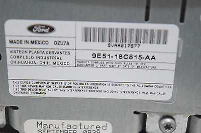 06 07 08 09 FORD FUSION RADIO 6 DISC CD PLAYER OEM