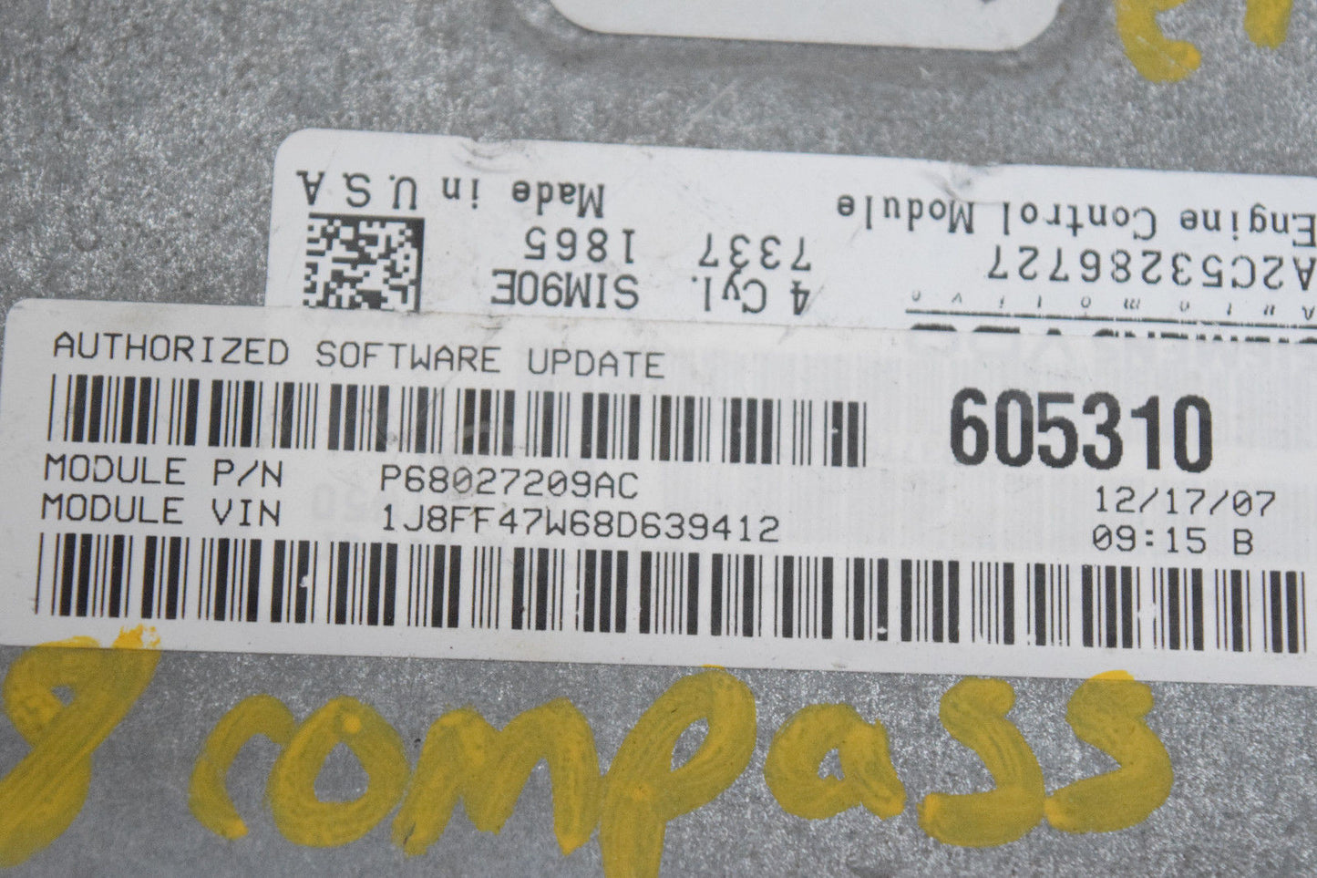 07 08 DODGE COMPASS PATRIOT ECU ECM ENGINE COMPUTER P68027209AC
