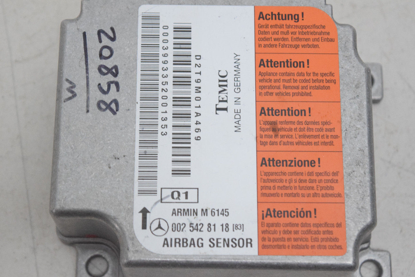 00 01 02 MERCEDES ML320 ML500 AIRBAG SRS CONTROL MODULE 0025428118