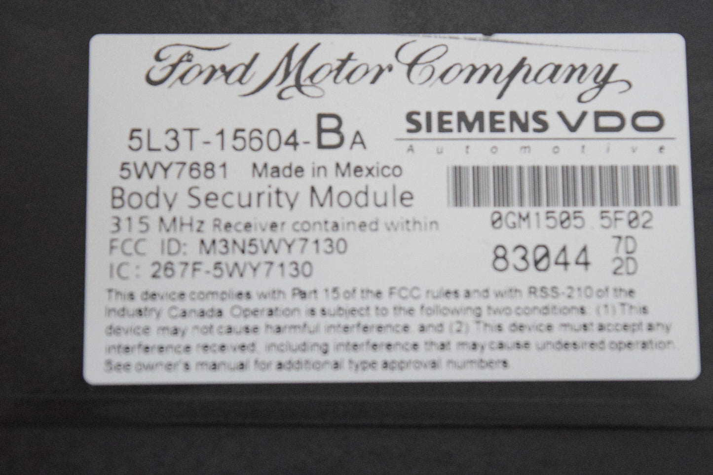 04 05 06 FORD F-150 F150 BODY SECURITY DOOR LOCKING MODULE OEM