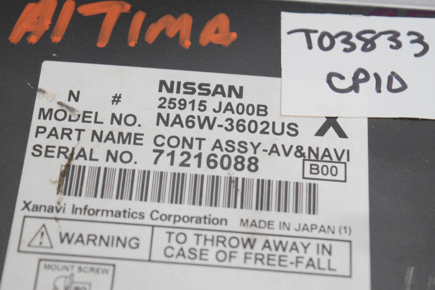07 08 09 NISSAN ALTIMA RADIO CD PLAYER NAVIGATION CLIMATE CONTORL